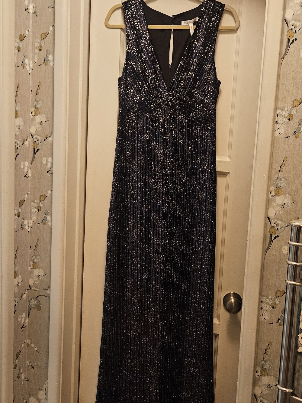 BCBGeneration Sparkle Navy V-Neck Evening Gown